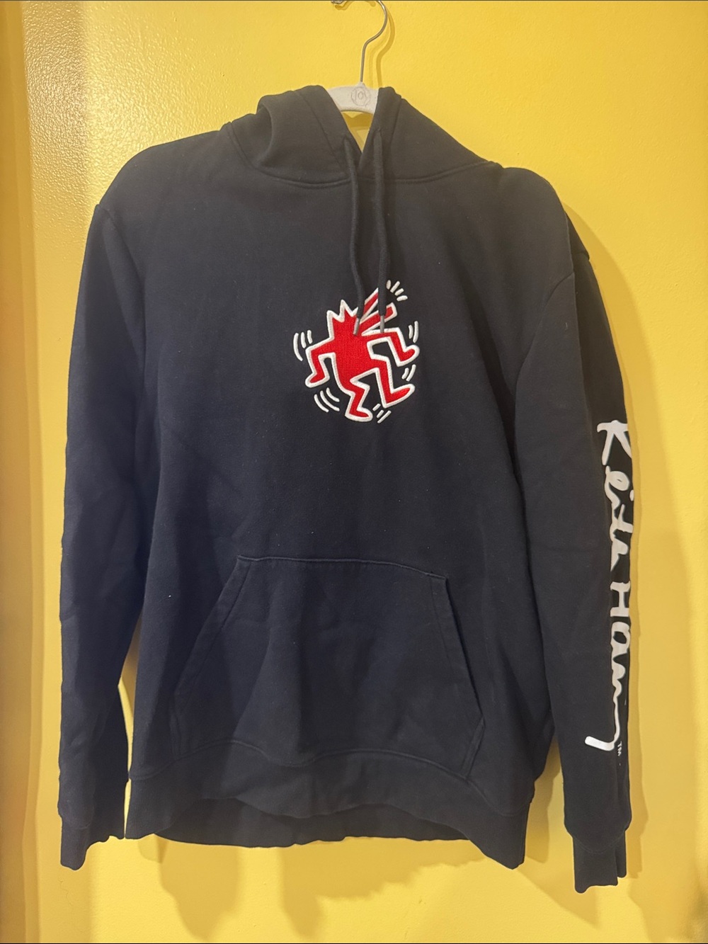 H&M X Keith Haring Collab Black Hoodie with Red and White Graphic
